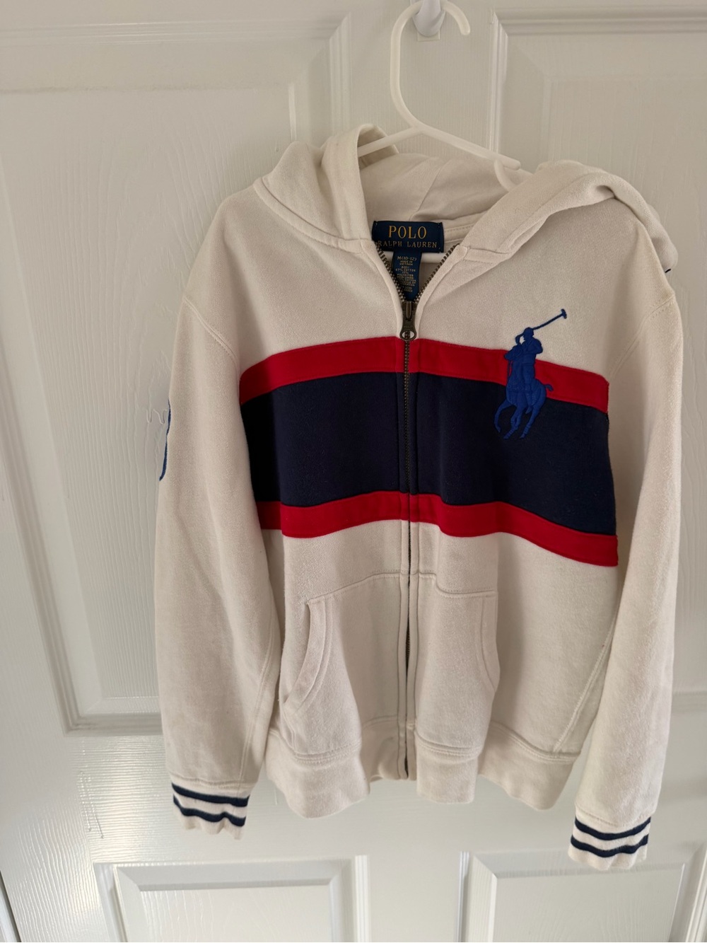 Polo by Ralph Lauren White Hoodie with Navy & Red Stripe